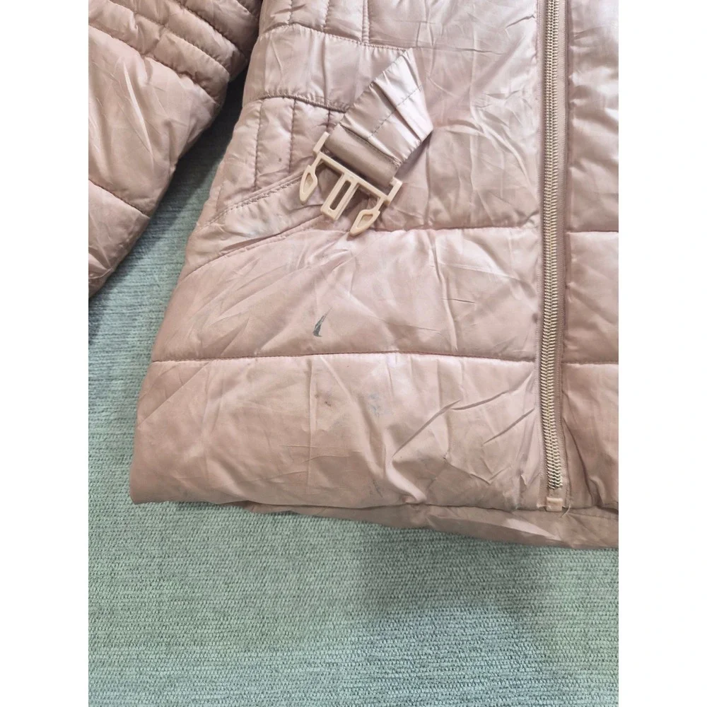 Michael Kors Puffer Jacket Girls Small Pink Faux Fur Hooded Full Zip Winter